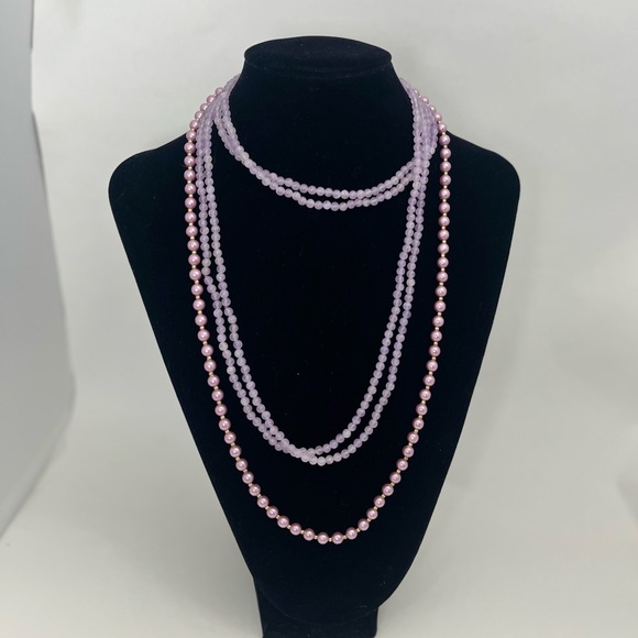 3 pc Purple VTG Beaded Necklace Lot - Picture 4 of 9